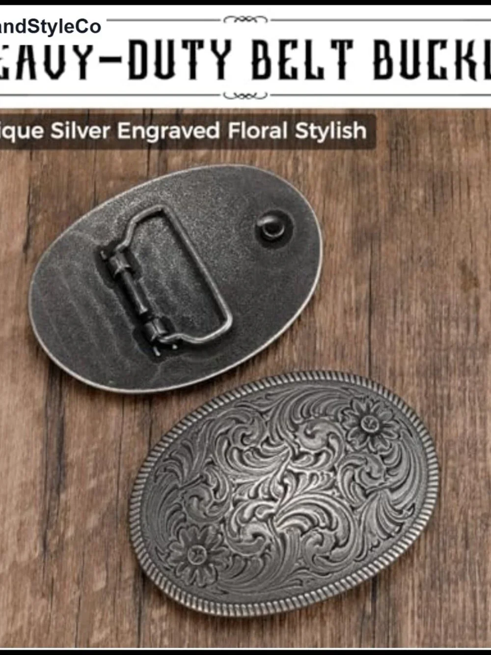 Western Floral Belt Buckle Antique Silver Alloy 1.5 Inch